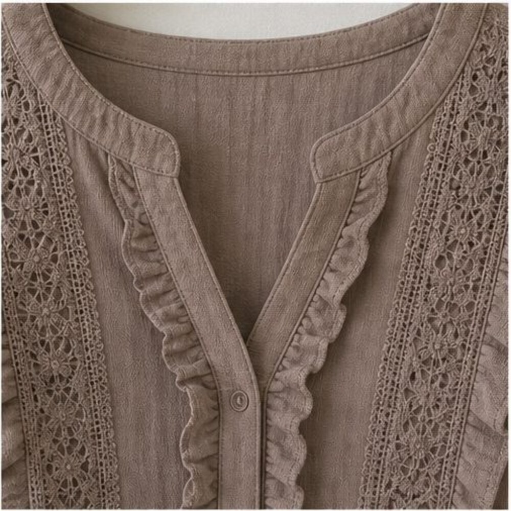Taupe Ruffle Blouse - Picture 4 of 6